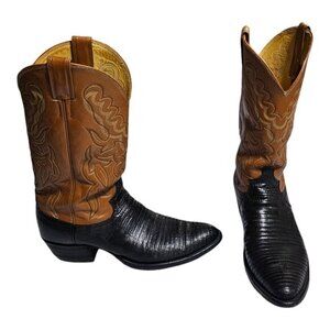 Justin Boots 9088 Lizard‎ Skin Leather Western Cowboy Boots Mens 10 D Two Tone